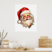 Holly Jolly Santa Claus Retro Style Kerstmis Poster (Keuken)