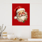 Holly Jolly Santa Claus Retro Style Kerstmis Poster (Keuken)