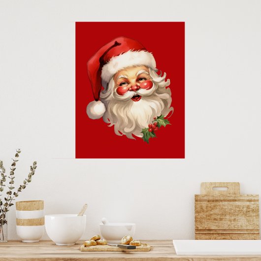 Holly Jolly Santa Claus Retro Style Kerstmis Poster (Keuken)