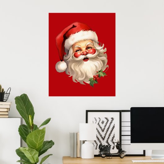 Holly Jolly Santa Claus Retro Style Kerstmis Poster (Thuiskantoor)