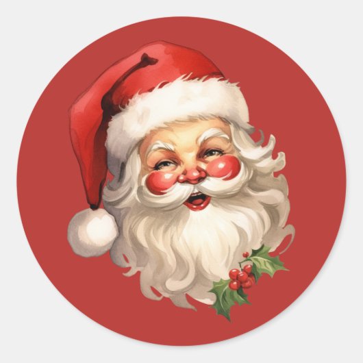 Holly Jolly Santa Claus Retro Style Kerstmis Ronde Sticker (Voorkant)