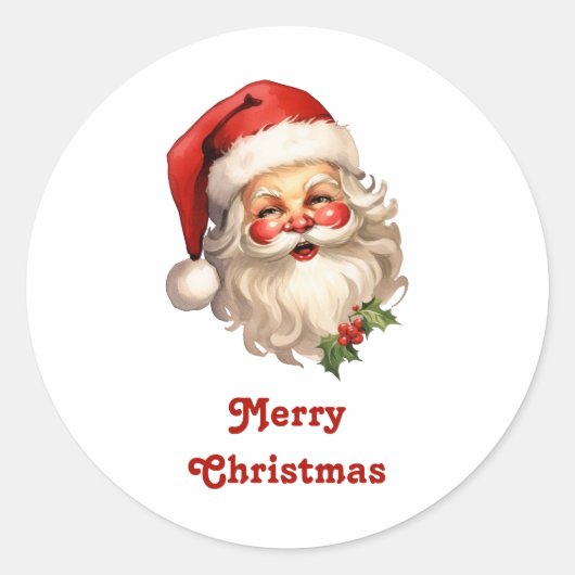 Holly Jolly Santa Claus Retro Style Kerstmis Ronde Sticker (Voorkant)