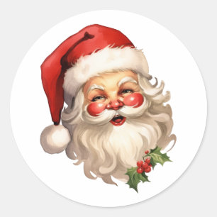 Holly Jolly Santa Claus Retro Style Kerstmis Ronde Sticker