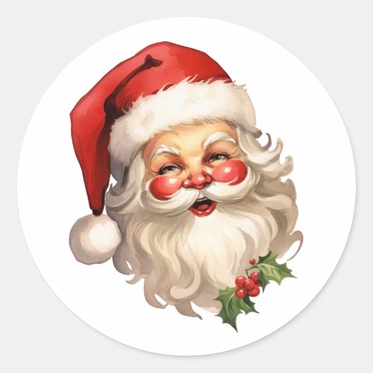 Holly Jolly Santa Claus Retro Style Kerstmis Ronde Sticker (Voorkant)