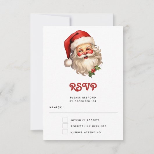 Holly Jolly Santa Claus Retro Style Kerstmis RSVP Kaartje (Voorkant)