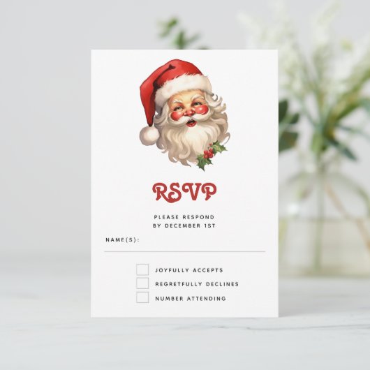 Holly Jolly Santa Claus Retro Style Kerstmis RSVP Kaartje (Staand voorkant)