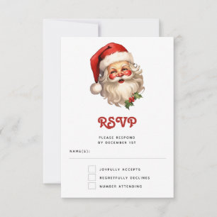 Holly Jolly Santa Claus Retro Style Kerstmis RSVP Kaartje