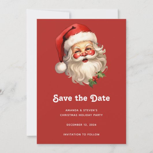 Holly Jolly Santa Claus Retro Style Kerstmis Save The Date (Voorkant)
