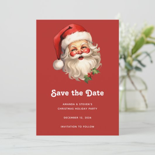 Holly Jolly Santa Claus Retro Style Kerstmis Save The Date (Staand voorkant)