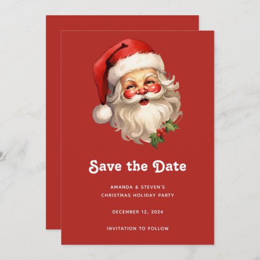 Holly Jolly Santa Claus Retro Style Kerstmis Save The Date (Voorkant / Achterkant)