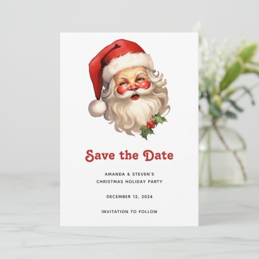 Holly Jolly Santa Claus Retro Style Kerstmis Save The Date (Staand voorkant)