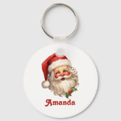 Holly Jolly Santa Claus Retro Style Kerstmis Sleutelhanger (Voorkant)
