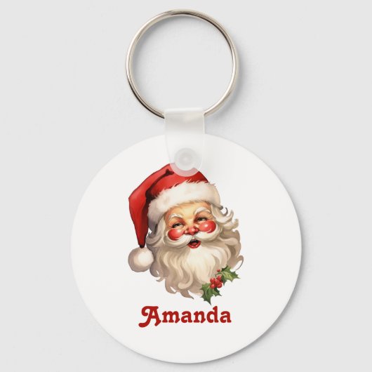 Holly Jolly Santa Claus Retro Style Kerstmis Sleutelhanger (Voorkant)