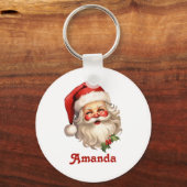 Holly Jolly Santa Claus Retro Style Kerstmis Sleutelhanger (Voorkant)