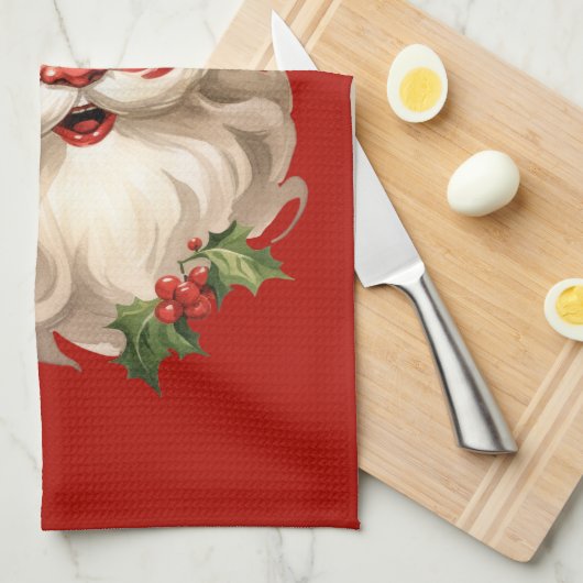 Holly Jolly Santa Claus Retro Style Kerstmis Theedoek (Quarter Fold)
