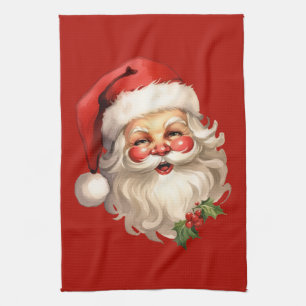 Holly Jolly Santa Claus Retro Style Kerstmis Theedoek