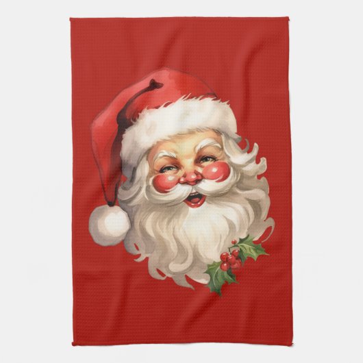 Holly Jolly Santa Claus Retro Style Kerstmis Theedoek (Verticaal)