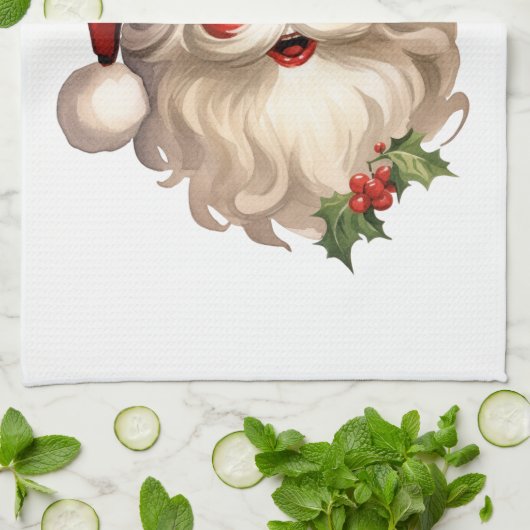 Holly Jolly Santa Claus Retro Style Kerstmis Theedoek (Gevouwen)
