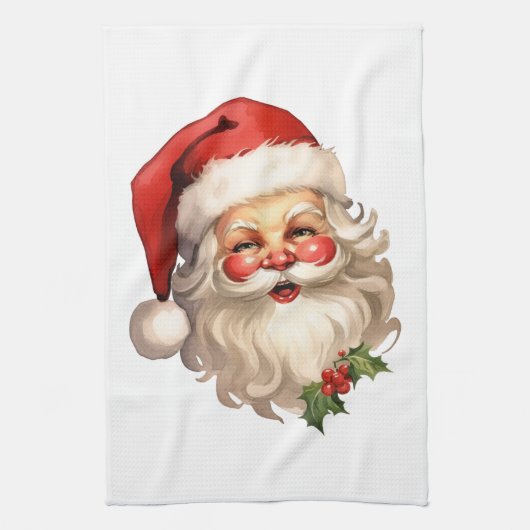 Holly Jolly Santa Claus Retro Style Kerstmis Theedoek (Verticaal)
