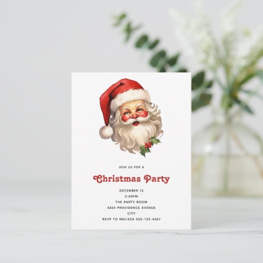 Holly Jolly Santa Claus Retro Style Kerstmis Uitnodiging Briefkaart (Staand voorkant)
