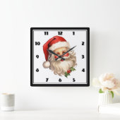 Holly Jolly Santa Claus Retro Style Kerstmis Vierkante Klok (Huis)