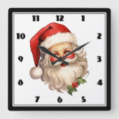 Holly Jolly Santa Claus Retro Style Kerstmis Vierkante Klok (Voorkant)