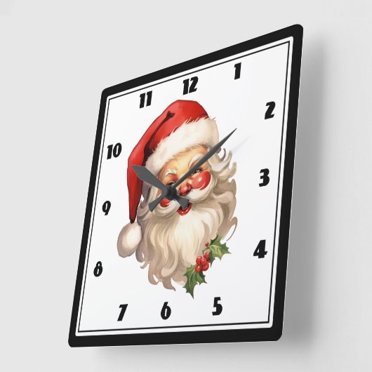 Holly Jolly Santa Claus Retro Style Kerstmis Vierkante Klok (Hoek)