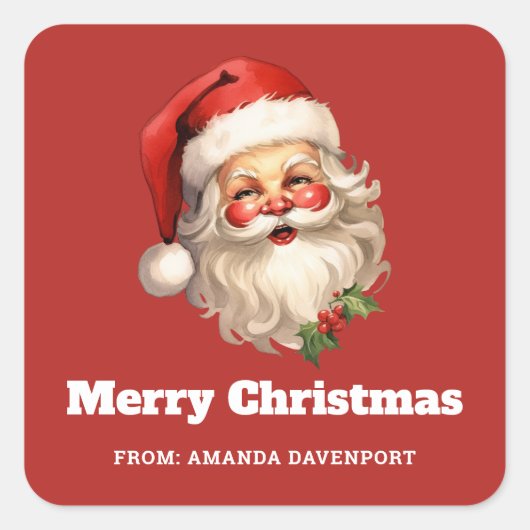 Holly Jolly Santa Claus Retro Style Kerstmis Vierkante Sticker (Voorkant)