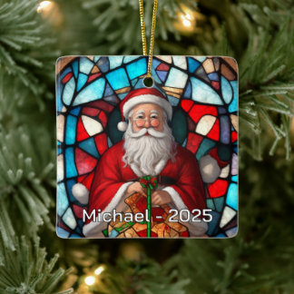 Holly Jolly Santa Glass Effect Keramisch Ornament