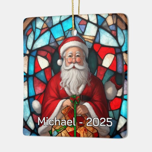 Holly Jolly Santa Glass Effect Keramisch Ornament (Links)