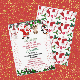 Holly Jolly Santa Snowman Xmas Uitnodiging