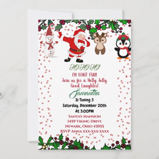 Holly Jolly Santa Snowman Xmas Uitnodiging (Voorkant)