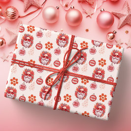 Holly Jolly Santa Vibes Pink Retro Holiday Cadeaupapier