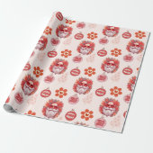 Holly Jolly Santa Vibes Pink Retro Holiday Cadeaupapier (Uitgerold)