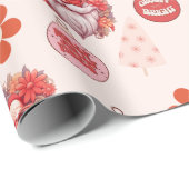 Holly Jolly Santa Vibes Pink Retro Holiday Cadeaupapier (Rol Hoek)