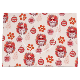 Holly Jolly Santa Vibes Pink Retro Holiday Groot Cadeauzakje