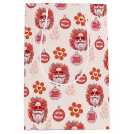 Holly Jolly Santa Vibes Pink Retro Holiday Medium Cadeauzakje