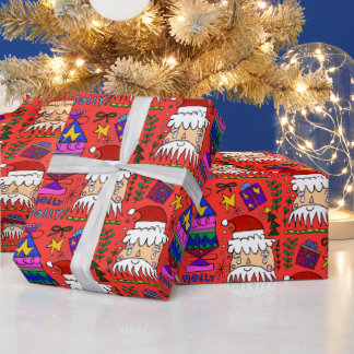 Holly Jolly Santa Wrapping Paper Cadeaupapier