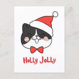 Holly Jolly Schattige Kawaii Cat Minimalist Feestdagenkaart