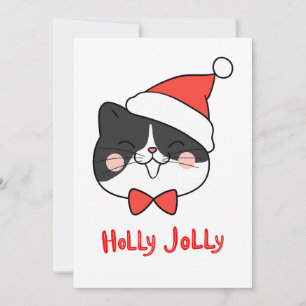 Holly Jolly Schattige Kawaii Kat Feestdagenkaart