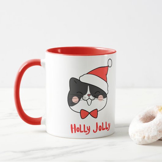 Holly Jolly Schattige Kawaii Santa Cat Christmas Mok (Met donut)