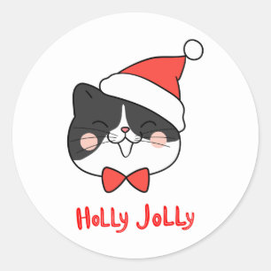 Holly Jolly Schattige Kawaii Santa Cat Ronde Sticker