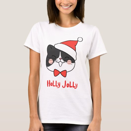 Holly Jolly Schattige Kawaii Santa Cat T-shirt (Voorkant)