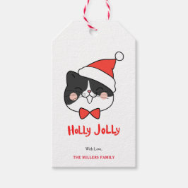 Holly Jolly Schattigee Kerstman Kat Cadeaulabel