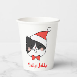 Holly Jolly Schattigee Kerstman Kat Papieren Bekers