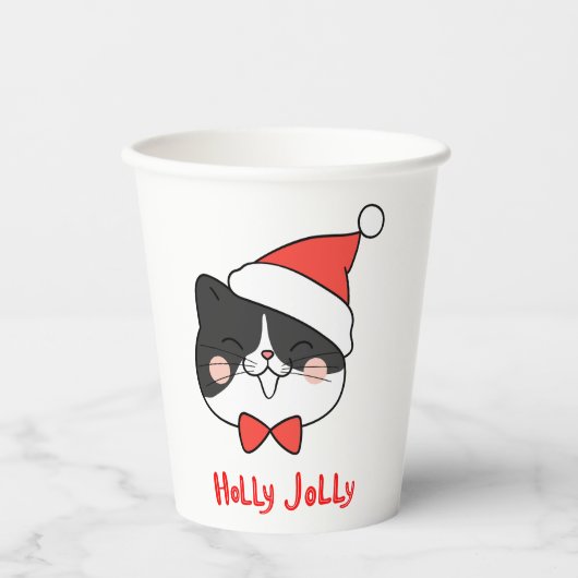 Holly Jolly Schattigee Kerstman Kat Papieren Bekers (Voorkant)