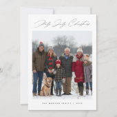 Holly Jolly Script Snowy Family Christmas Photo Feestdagenkaart (Voorkant)