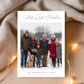 Holly Jolly Script Snowy Family Christmas Photo Feestdagenkaart