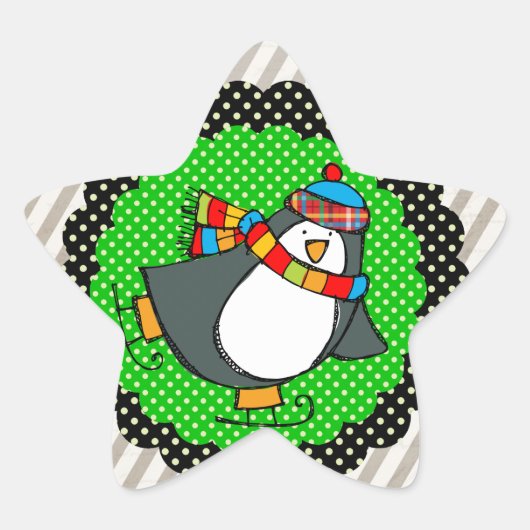 Holly Jolly Skating Penguins Star-Sticker Ster Sticker (Voorkant)