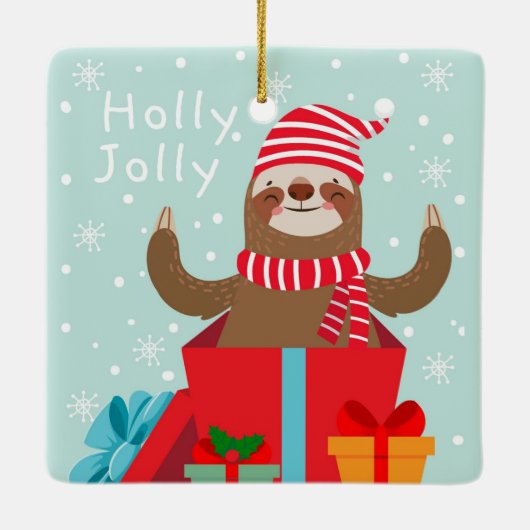 Holly Jolly Sloth Keramisch Ornament (Achterkant)